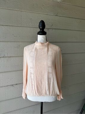 Free People Adore You Mock-neck Lace Blouse Peach